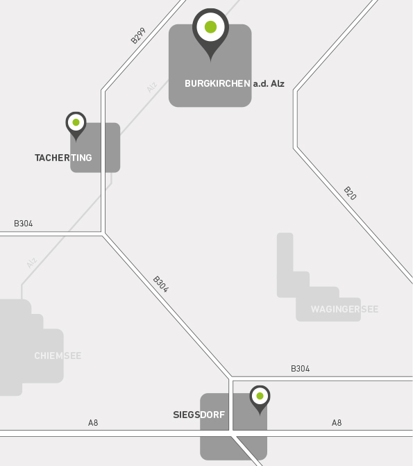 Karte mit eingezeichneten Standorten der Zentrale und der weiteren Standorte von ITF Systemhaus